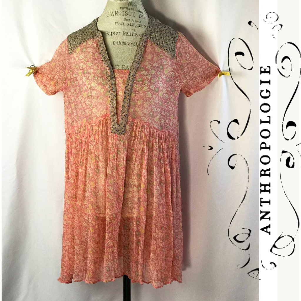 Anthropologie Pink Boho Sheer Flirty Mini Dress By Maeve Size 4